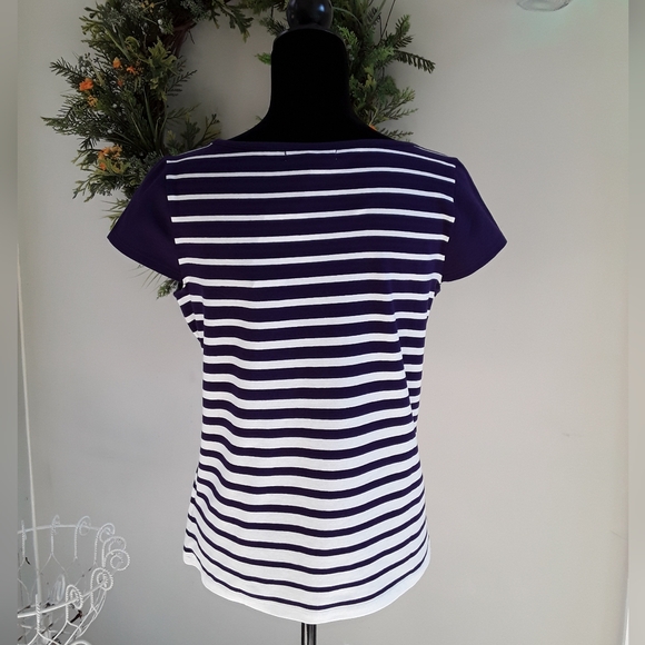 Liz Claiborne Women Purple/White Striped Top Size S - Picture 2 of 3